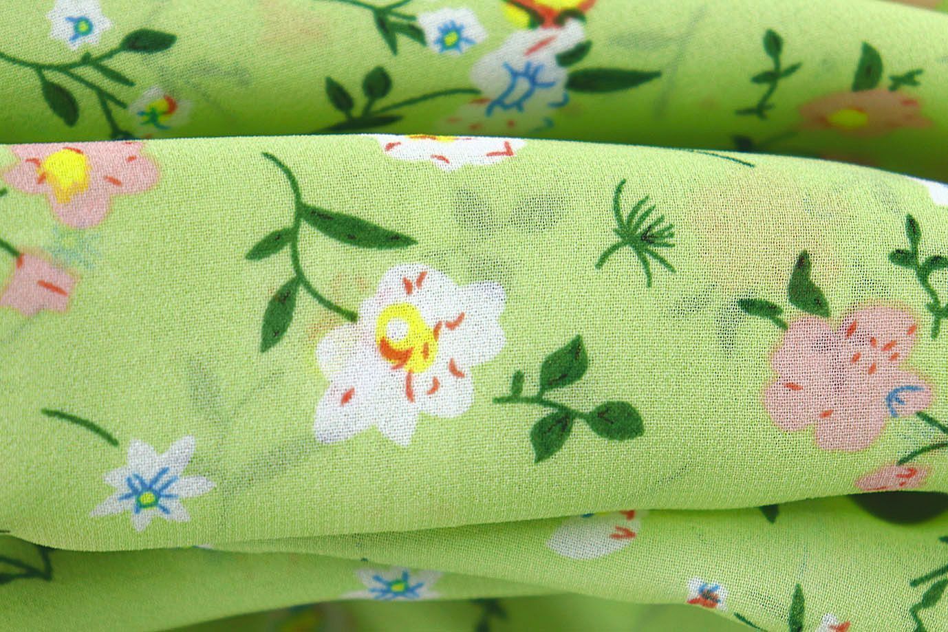 Шифон принт/цветы бело-розовые на светло-зеленом 3707-PY/D#54/C#4