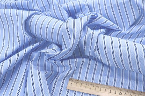 Рубашечная ткань принт/полоска сине-белая на голубом 4153-PY/D#1/C#1