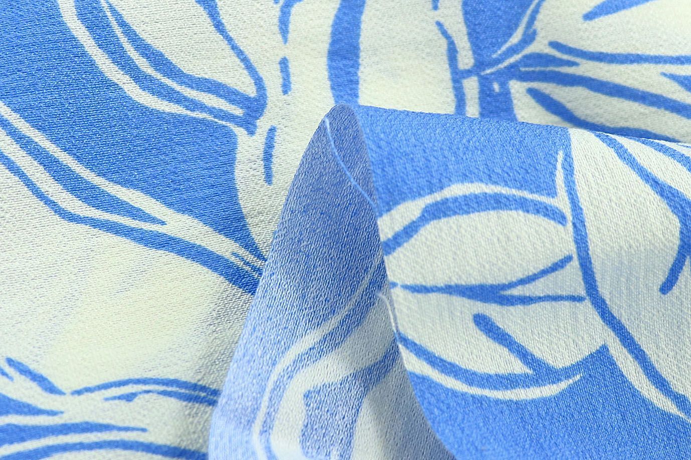 Лен БОХО принт/листья белые на синем 3815-PY/D#1/C#2