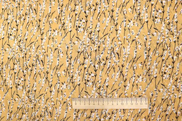 Шифон принт/цветы белые на желто-оранжевом 3707-PY/D#53/C#2