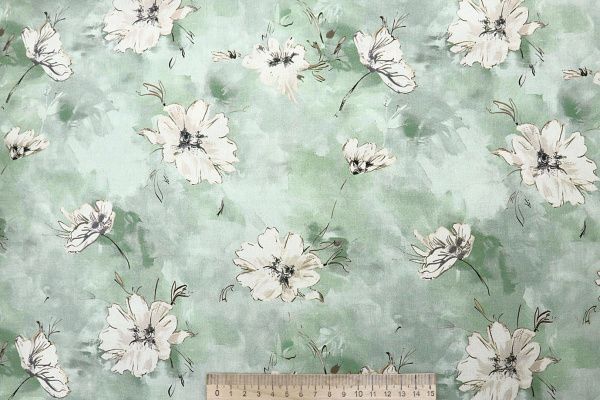 Штапель принт/светло-бежевый на шалфее 4105-PY/D#2/C#2