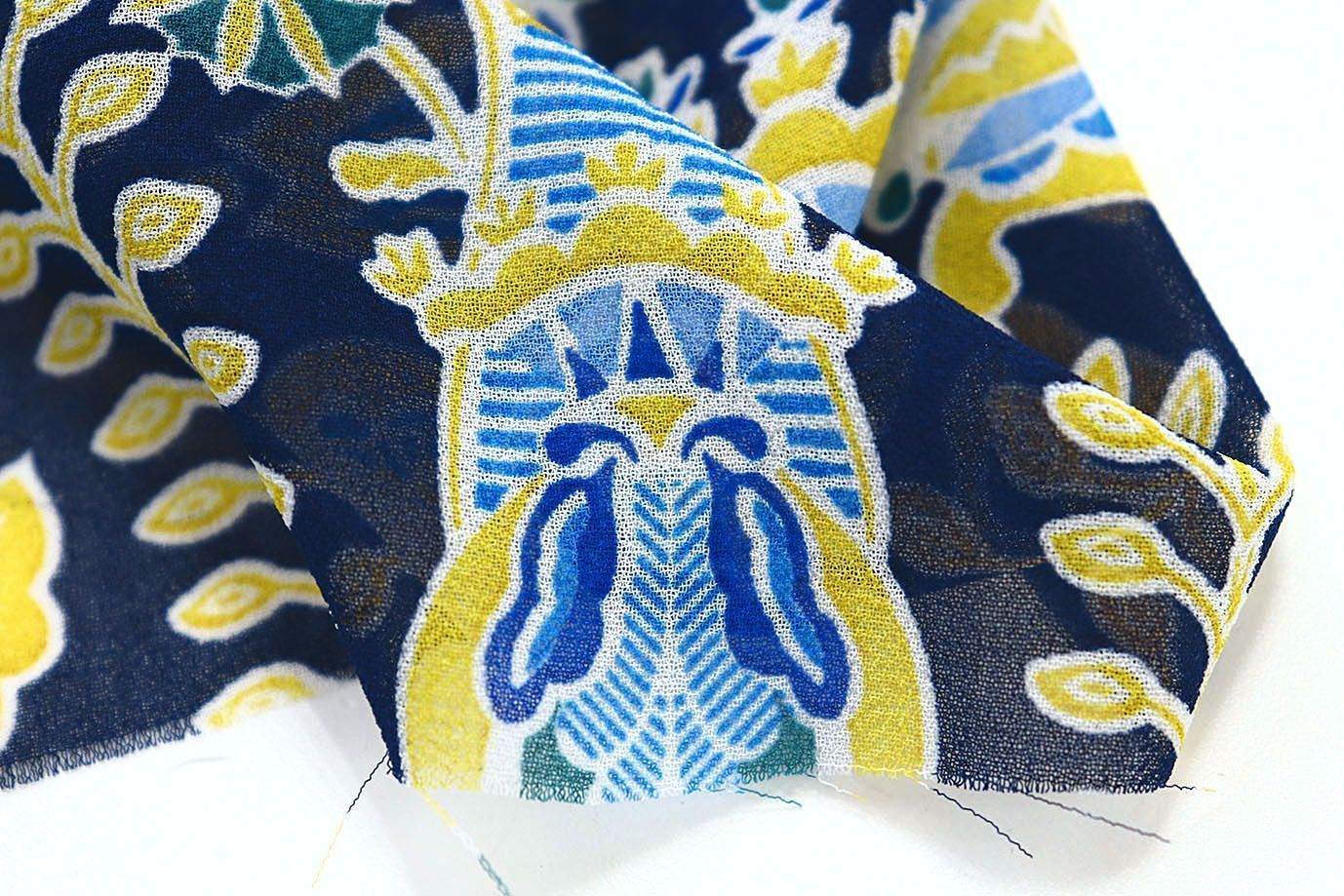 Шифон креп принт/сине-желтый на темно-синем 3639-PY/D#6/C#3