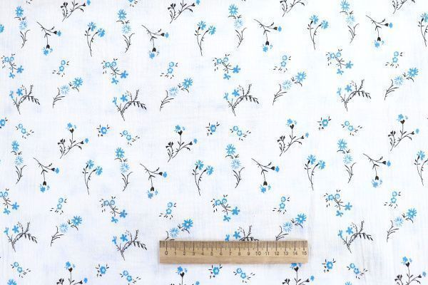 Муслин принт/цветы голубые на белом 1393-PY/D#1/C#1