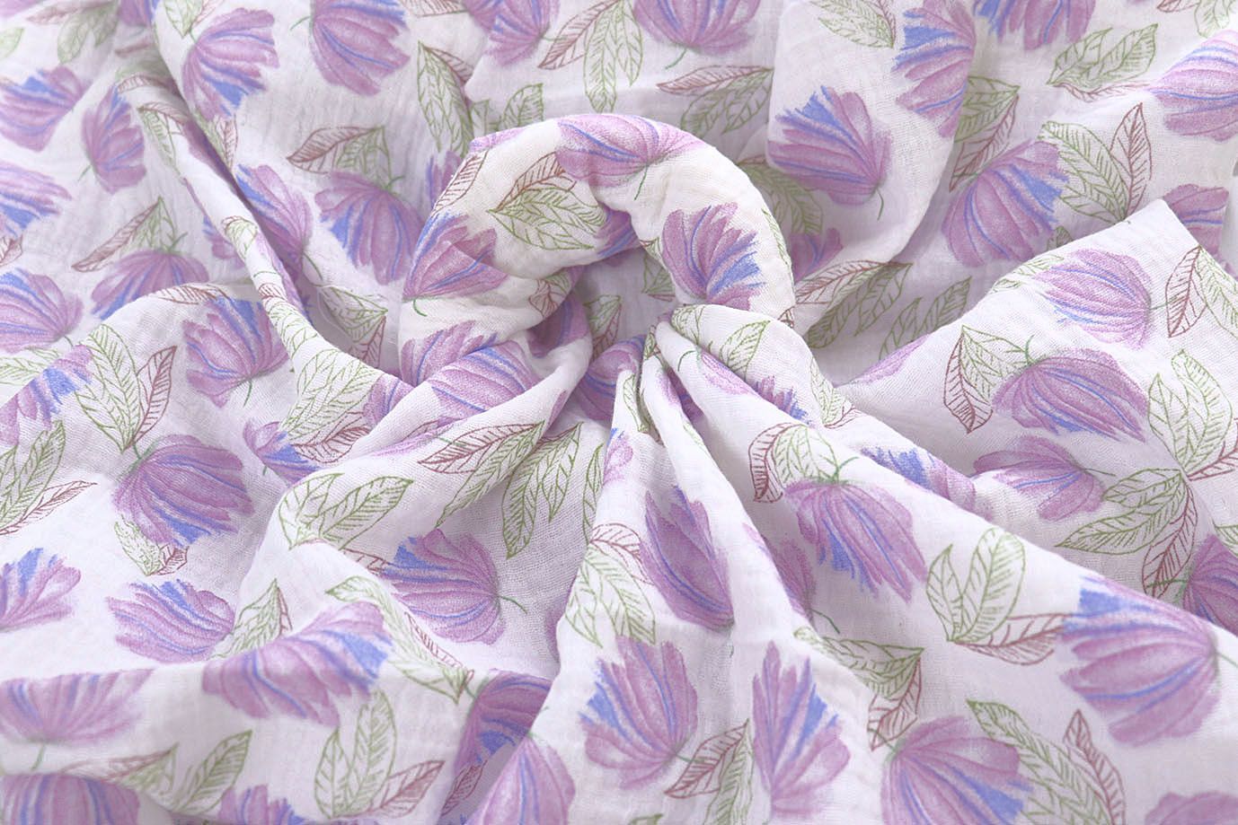 Муслин принт/цветы сине-розовые на белом 4082-PY/D#7/C#1