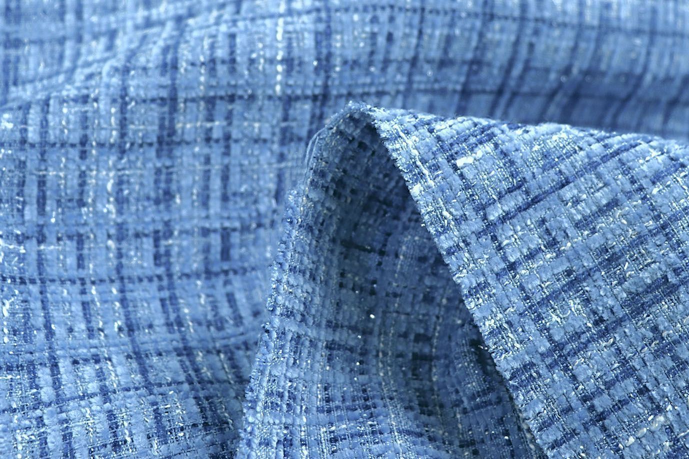 Пальтовая ткань "Шанель" принт/клетка синяя 1361-6536/C#34 (50311)