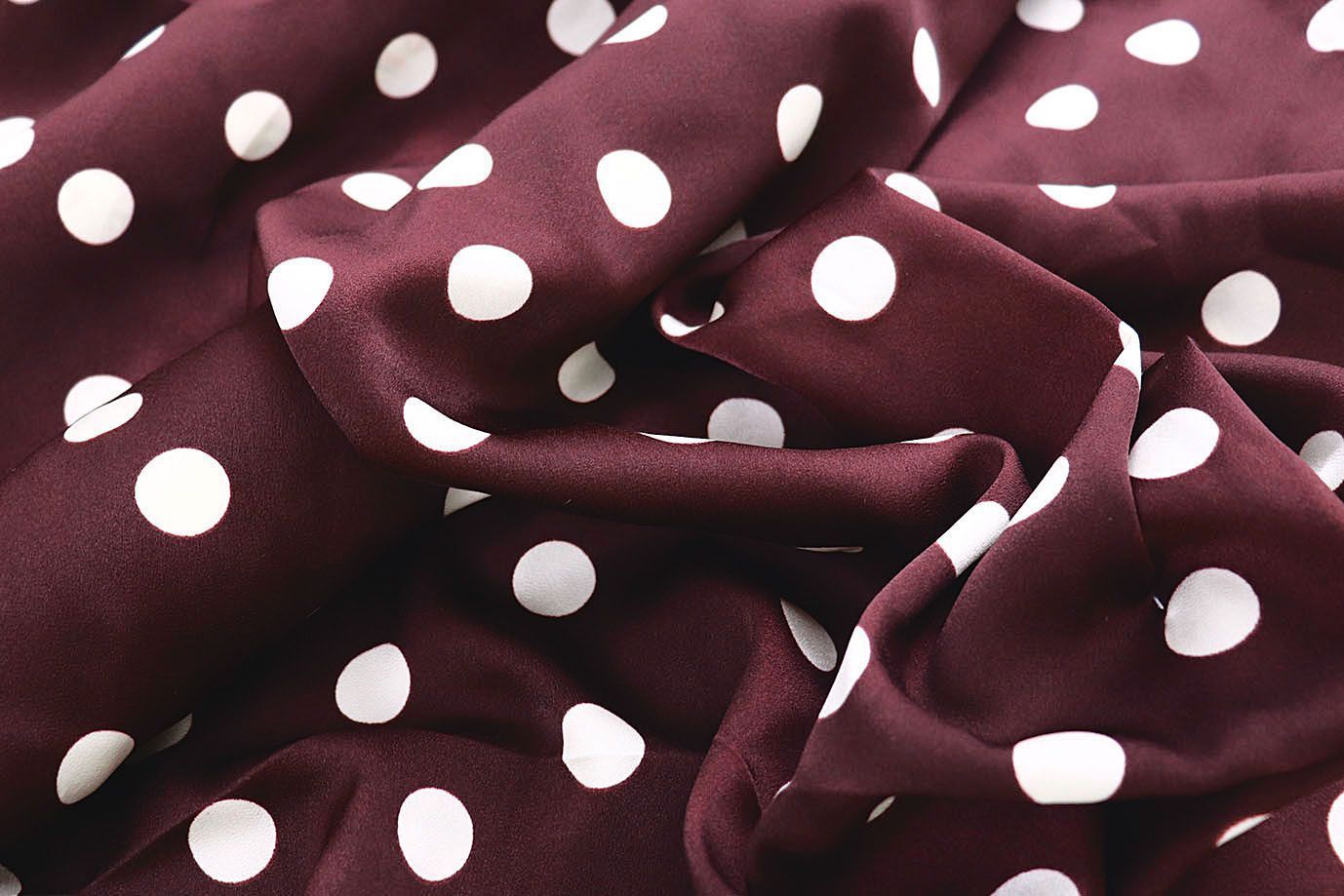 Сатин "Мадонна" стрейч принт/горох белый на бордовом 4034-PY/D#2/C#1