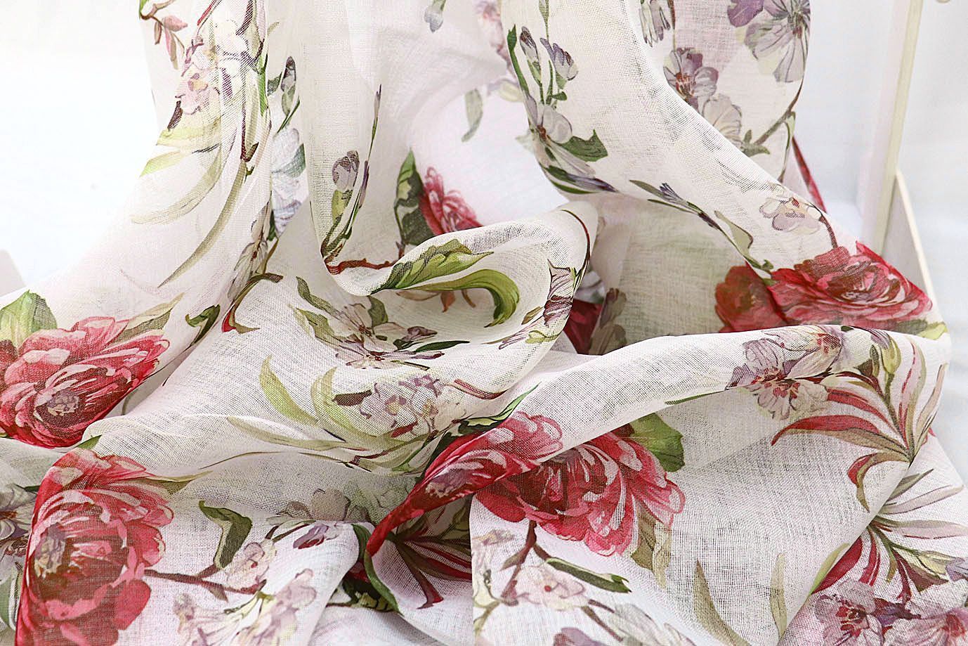 Тюль принт/цветы розово-сиреневые WBC23/C#20A