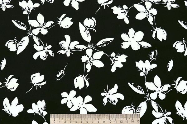 Штапель принт/цветы белые на черном 4203-PY/D#69/C#1
