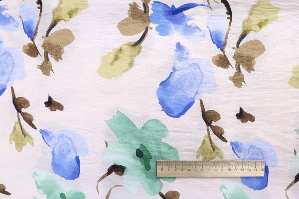 Органза принт/цветы сине-зеленые на розовом 4080-PY/D#23/C#2