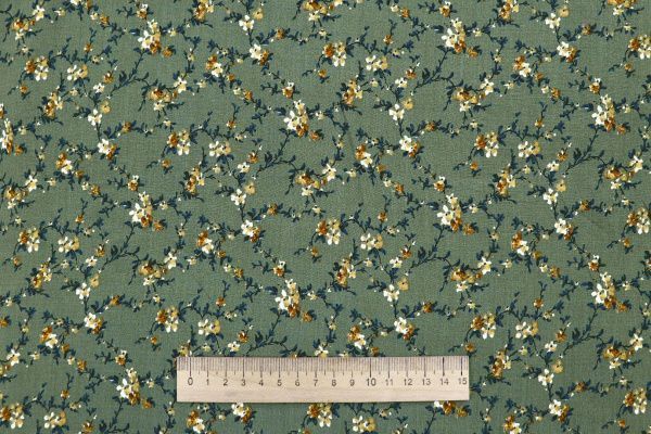 Штапель принт/цветы бежево-бирюзовые на серо-зеленом 4205-PY/D#6/C#2