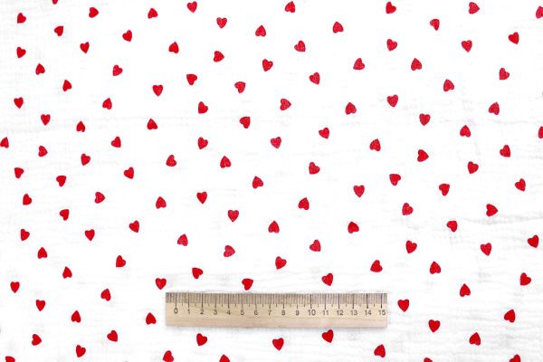 Муслин принт/сердечки красные на белом 1414-PY/D#3/C#1 (7614)