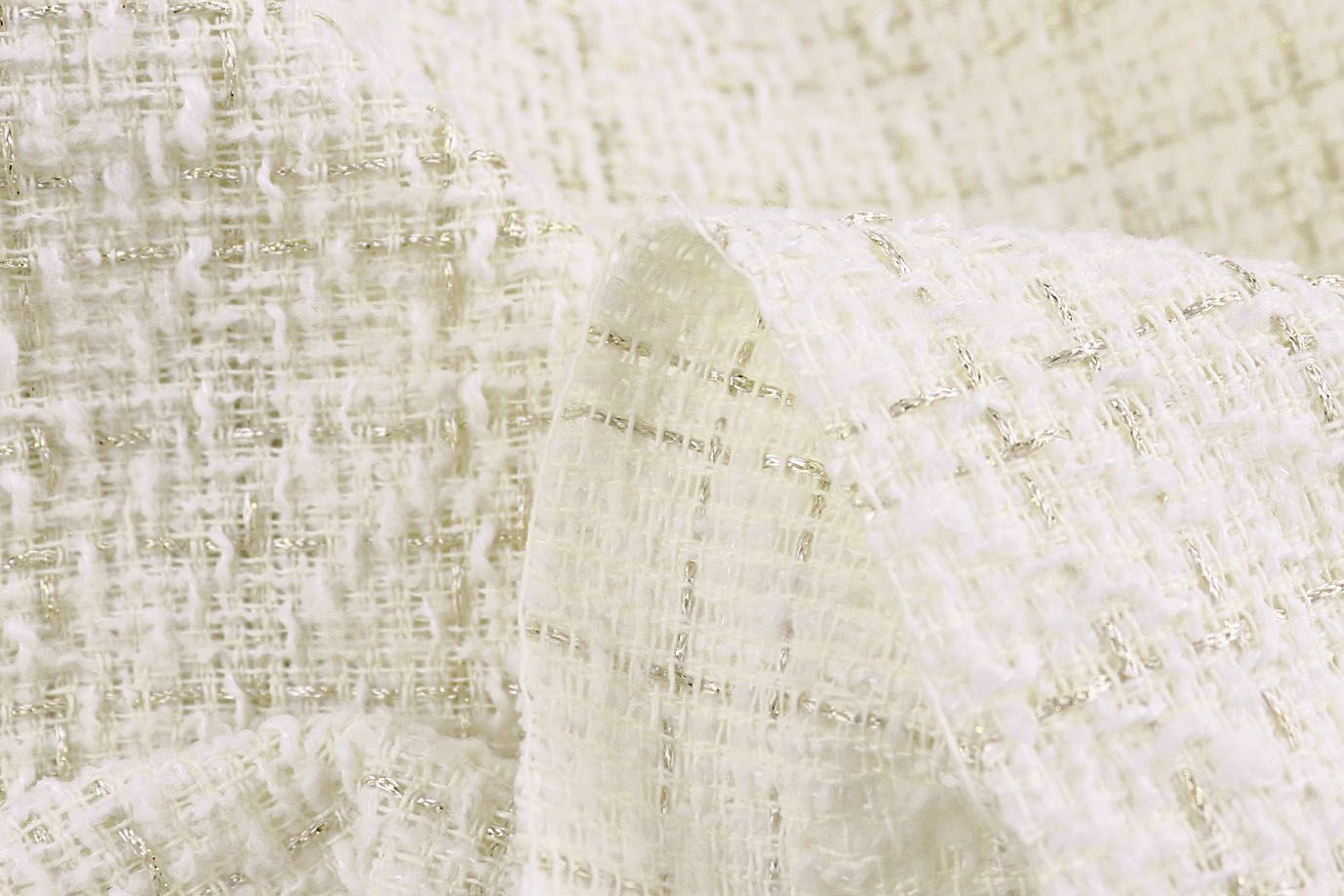 Костюмная ткань "Шанель" с люрексом/молочный 1421-PY/C#1