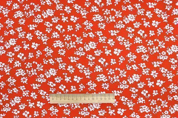 Штапель принт/цветы белые на оранжевом 1374-PY/D#33/C#1
