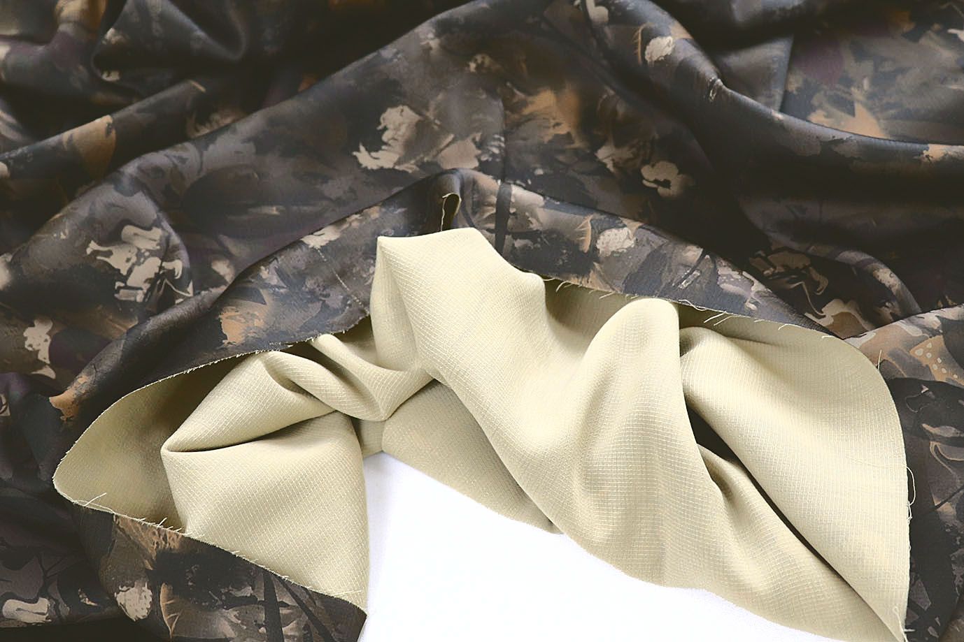 Шелк "Джулия" принт/листья черно-болотно-кремовые 4026-PY/D#3/C#3