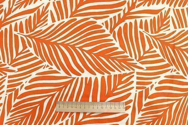 Штапель принт/листья оранжевые на белом 1374-PY/D#20/C#6
