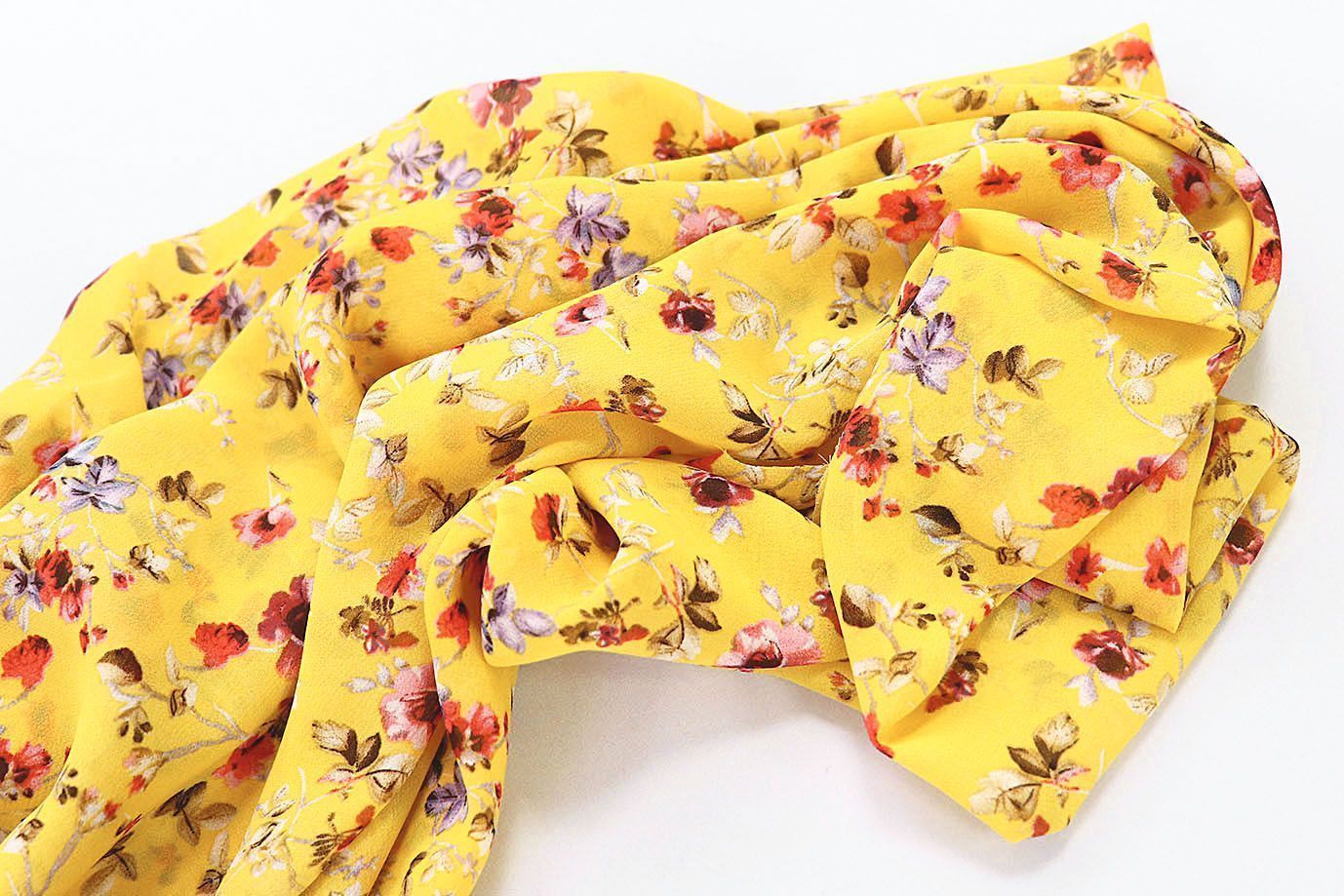 Шифон принт/цветы красно-фиолетовые на желтом 3707-PY/D#49/C#2