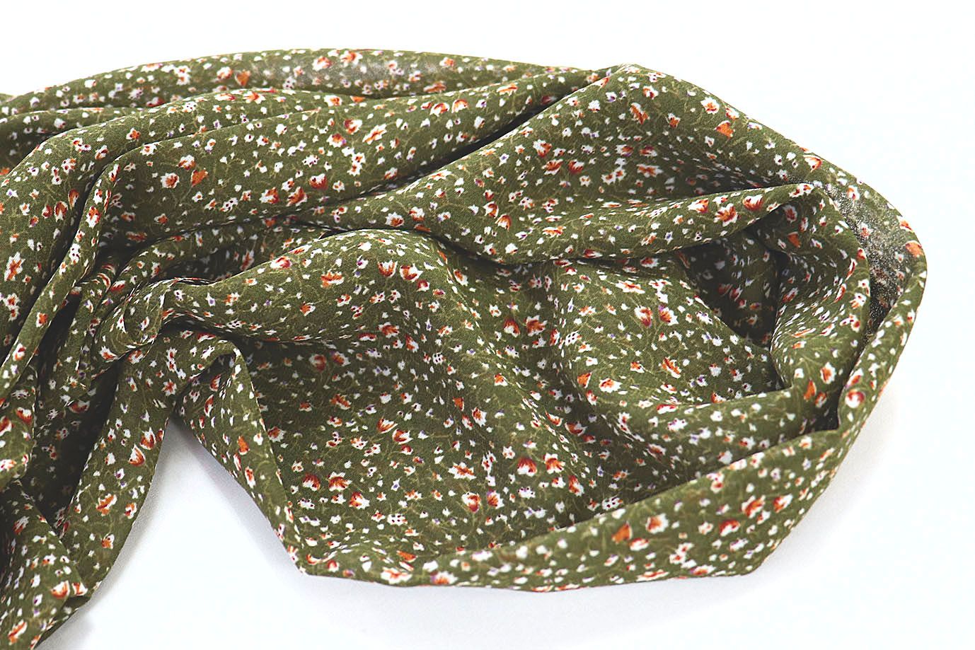 Шифон принт/цветы коричневые на темно-зеленом 3707-PY/D#4/C#3