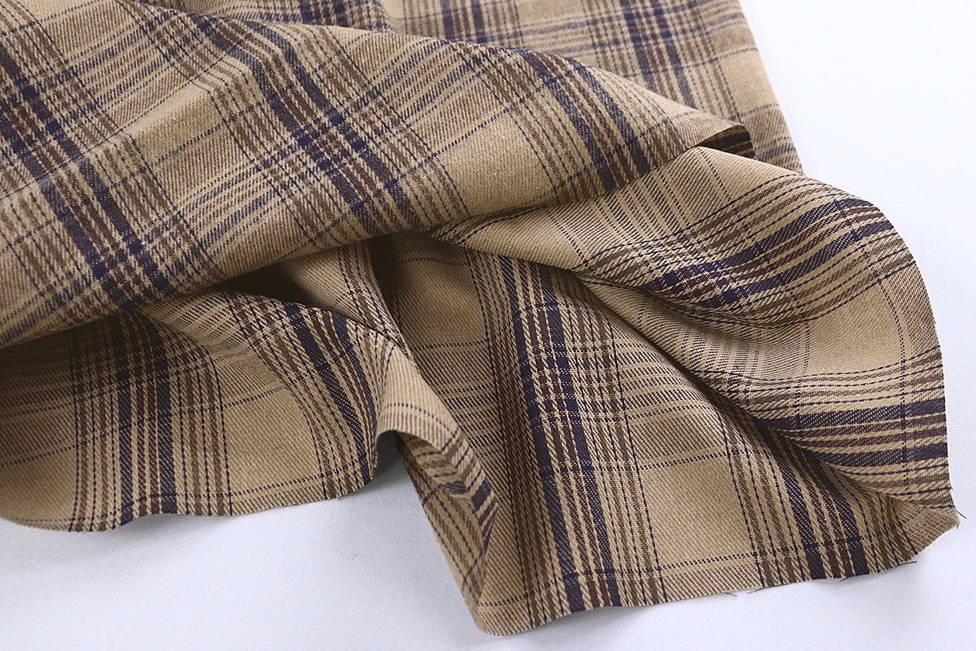 Рубашечная ткань принт/клетка синяя на светло-коричневом 1418-PY/D#2/C#1