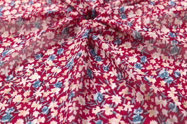 Шифон принт/цветы сине-розовые на красном 2923-20-PY/D#7/C#1