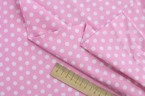 Хлопок "Поплин" стрейч принт/горох белый на розовом 3716-PY/D#1/C#2