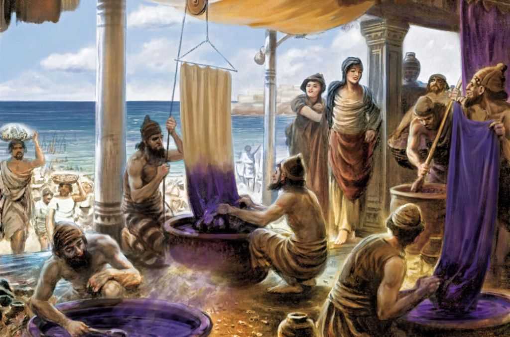 Картина отображающая технологии окрашивания ткани в прошлые времена