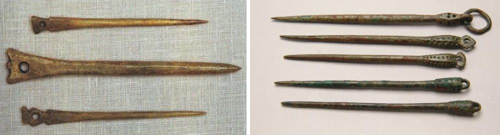Древние иглы из кости и металла
