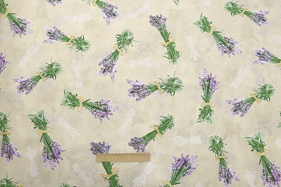 Ткань домашнего текстиля принт/цветы сиреневые на бежевом Lavanda Beige