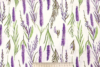 Штапель принт/цветы салатово-фиолетовые на молочном 4203-PY/D#21/C#1