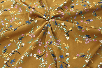 Шелк "Армани" принт/цветы на светло-коричневом 3188-PY/D#13/С#1