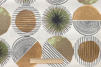 Ткань домашнего текстиля принт/круги зелено-коричневые на молочном Eyes-Beige