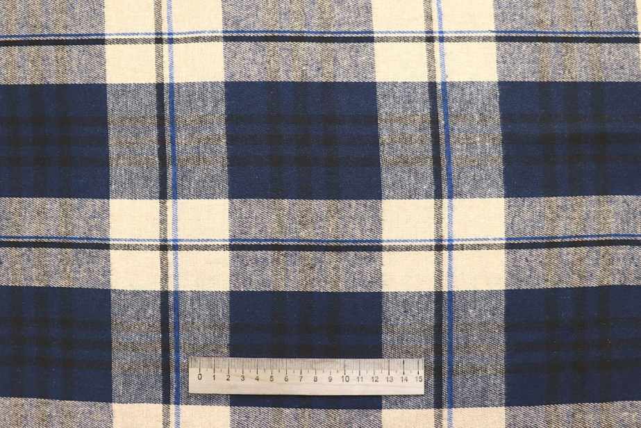 Рубашечная ткань/клетка бежево-черная на синем AP6032313/D#1681-6323/C#F800-663