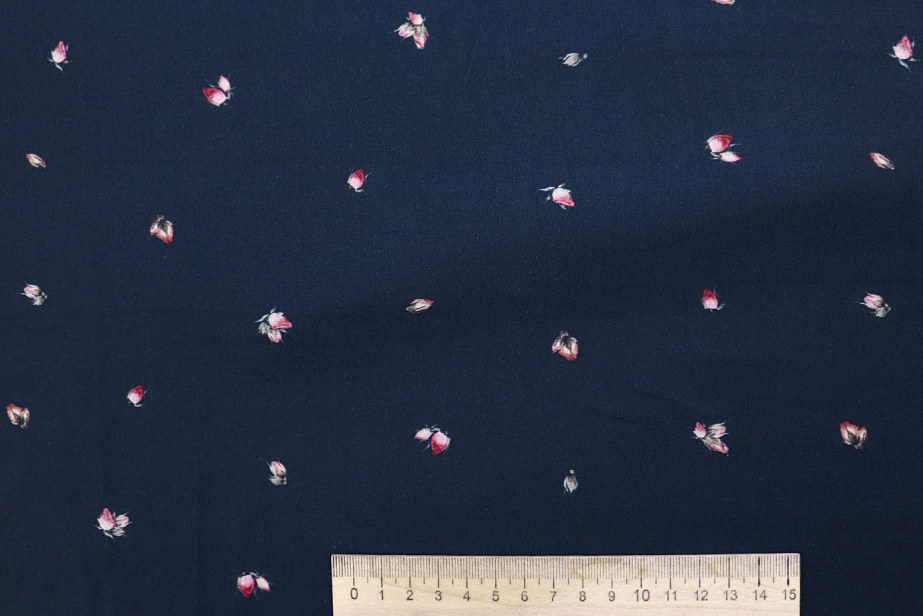 Сатин принт/бутоны красные на тёмно-синем 4334-PY/D#2/C#3