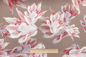 Шелк "Армани" принт/цветы бело-малиновые на темно-бежевом 3542-PY/D#4/C#3