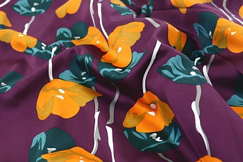 Шелк "Армани" принт/цветы оранжево-синие на фиолетовом 3361-PY/D#1/C#2