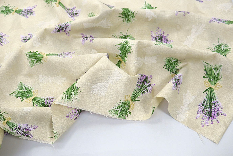 Ткань домашнего текстиля принт/цветы сиреневые на бежевом Lavanda Beige