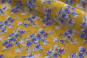 Шифон креп принт/цветы синие на желтом 3186-PY/D#9752-330/C#1