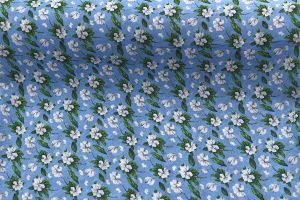 Шифон креп принт/цветы белые на голубом 3186-PY/D#9748-341/C#3