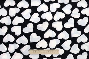 Блузочная ткань "SPH Прадо" принт/сердечки белые на черном 3463-PY/D#11/C#1