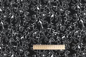 Штапель принт/цветы белые на черном 3671-PY/D#6/C#6