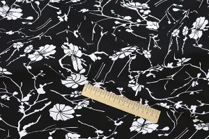 Блузочная ткань "SPH Прадо" принт/цветы белые на черном 3465-PY/D#5/C#2 (11237)